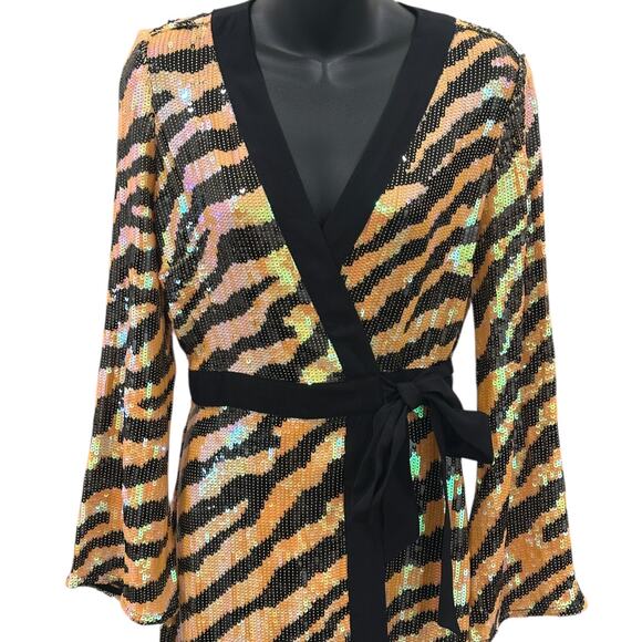 RIXO London Gigi Midi Sequin Dress In Tiger - Picture 12 of 13
